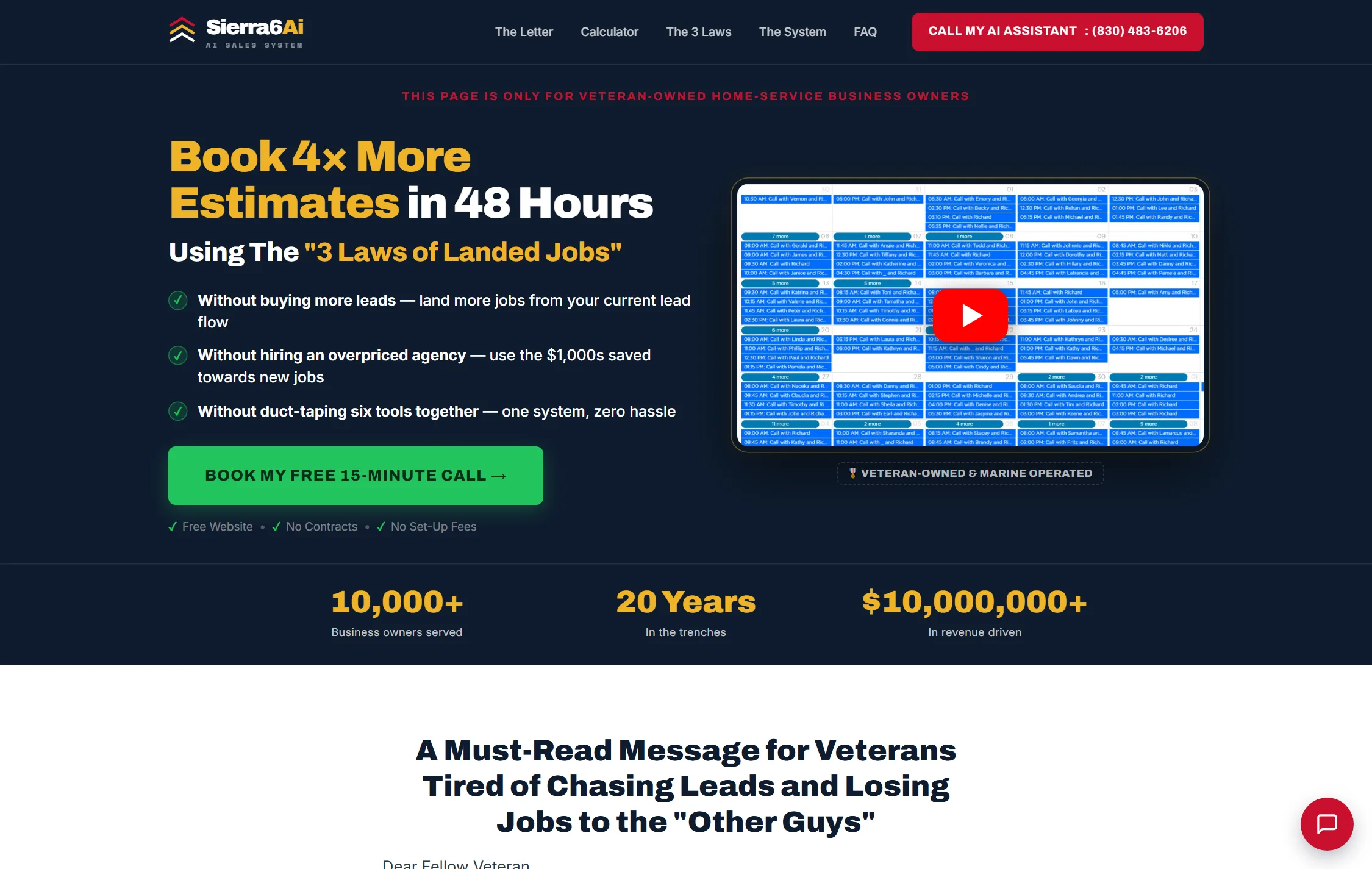Sierra6ai.com: the veteran home-service AI sales system, running on Allodra